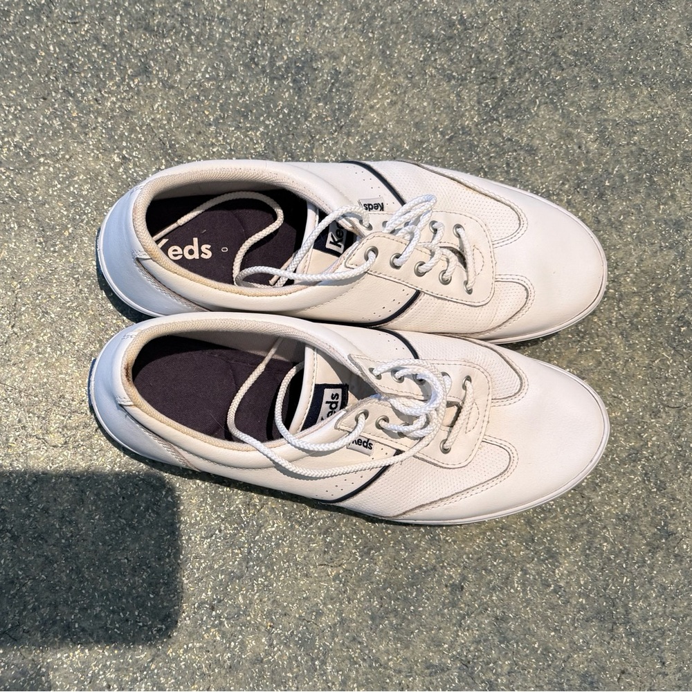 Keds Craze II White Leather Blue Stripe Low Top Ortholite Sneakers, Women's 10
